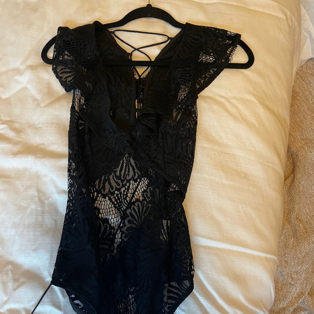 NEVER WORN Black Lace up Bodysuit